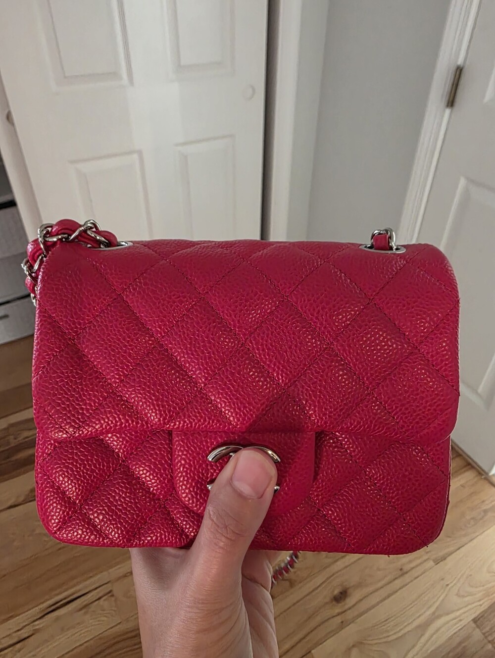 Quilted Mini Shoulder Bag in Bright Pink